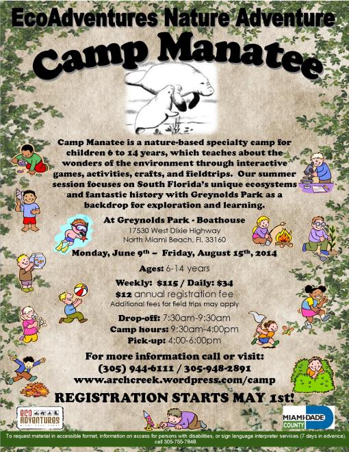 Camp Manatee Summer 2014 flyer
