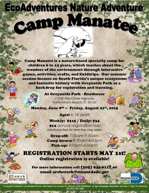 Camp Manatee Summer 2015 flyer
